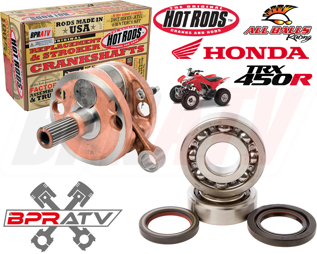 06-09 TRX 450R 450ER Stroker Crank +3 Hot Rods 4170 Crankshaft Assembly Bearings - Image 2