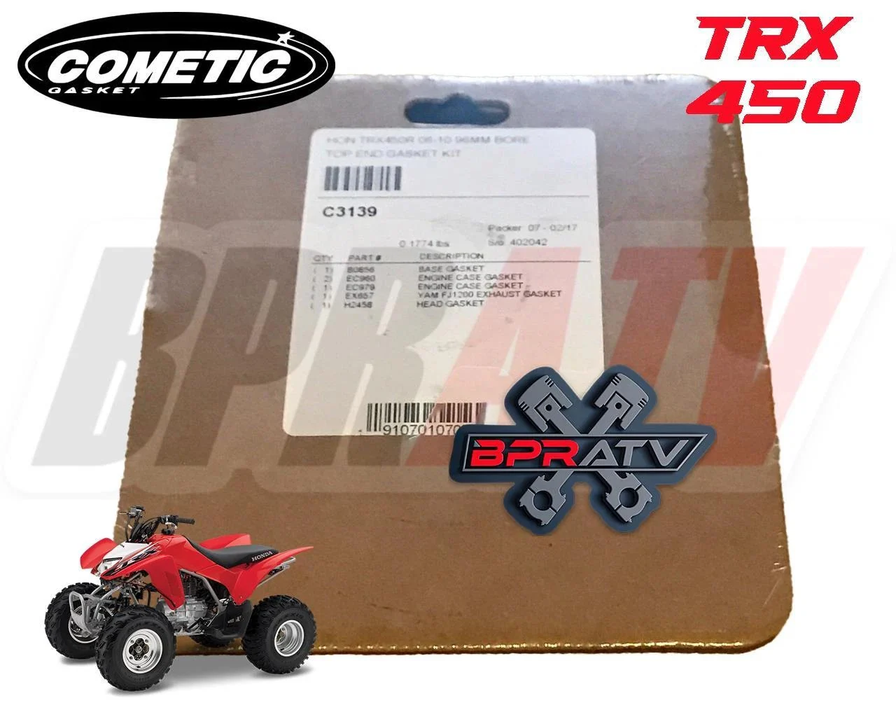 06+ TRX450R TRX 450R 96mm 96 12.5:1 Stock Bore CP Race Piston Cometic Gaskets - Image 11