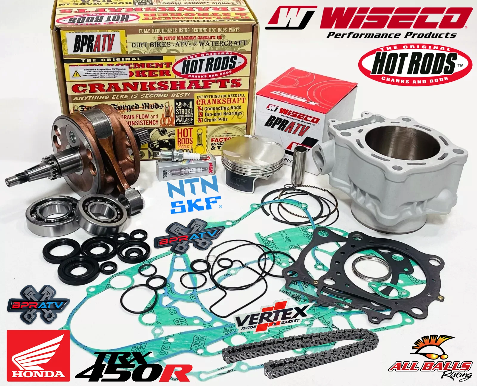 06+ TRX450R TRX 450R Wiseco Piston Hot Rods Crank Gaskets Full Motor Rebuild Kit - Image 2