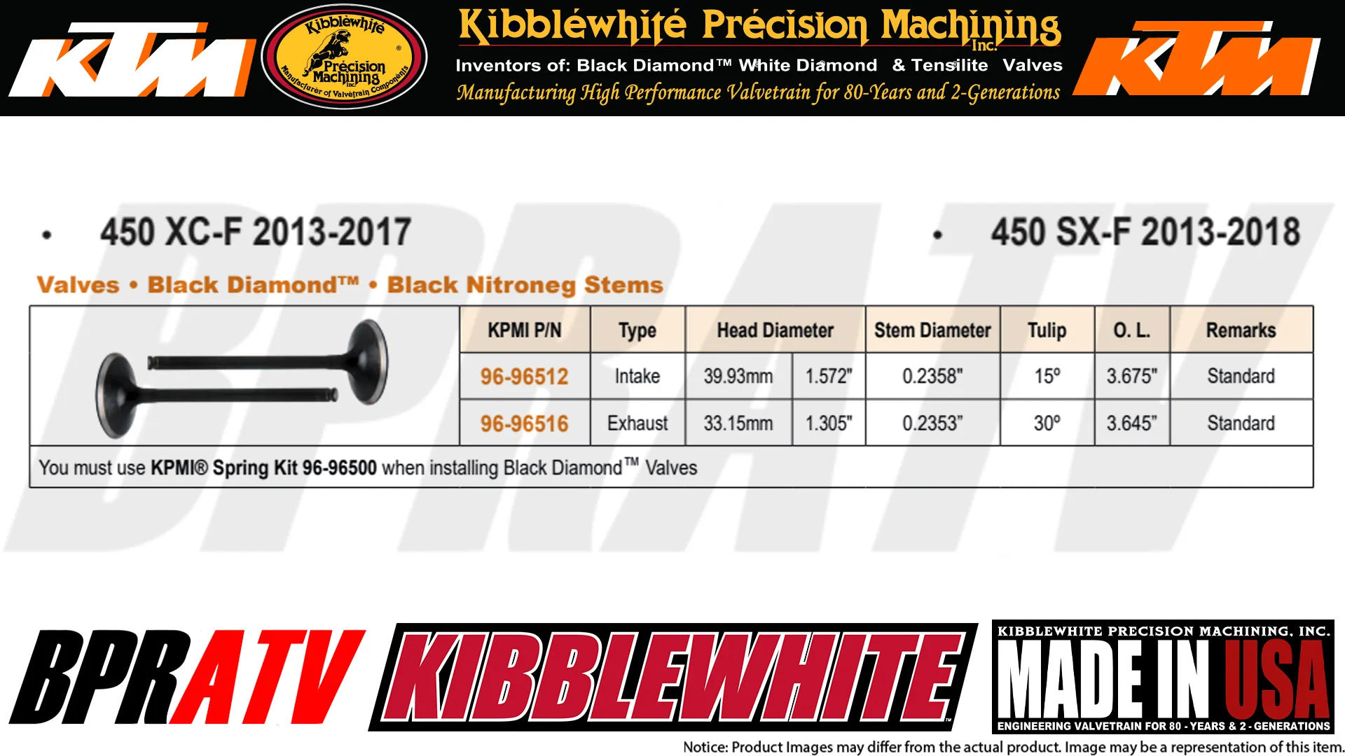 13-18 KTM 450 SX-F SXF 450 Kibblewhite Intake Valves Exhaust Valve Kit RED Seals - Image 2