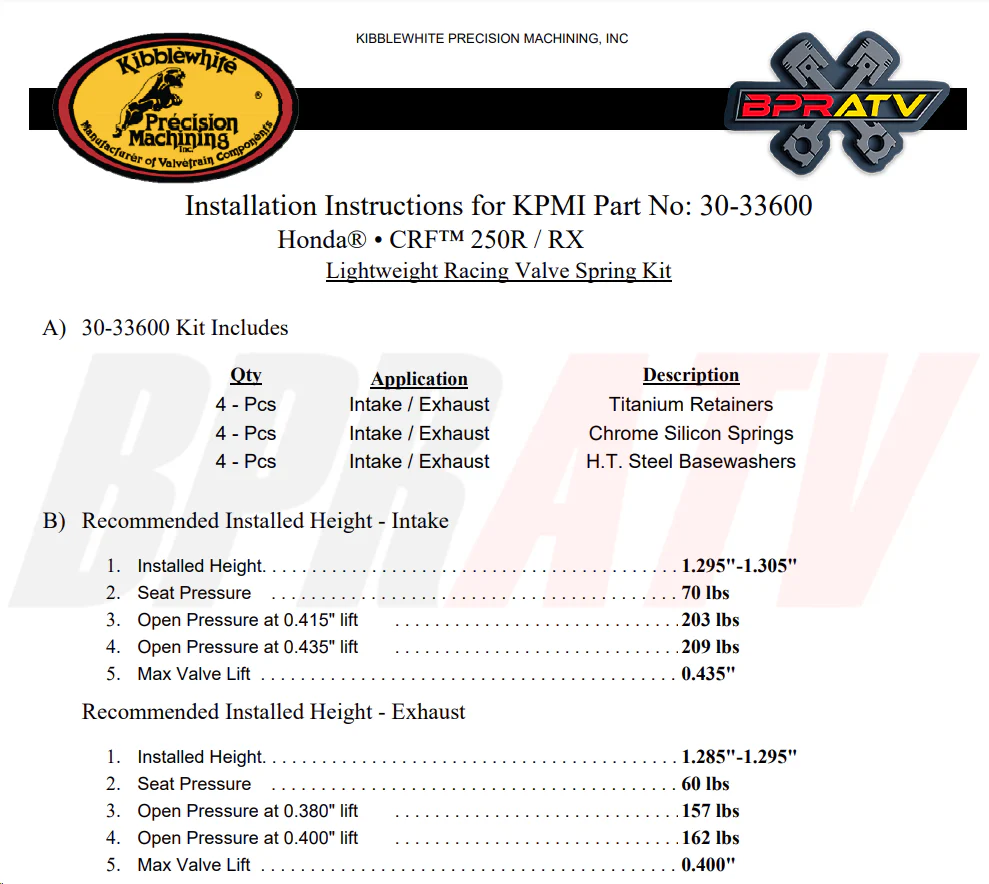 19-24 Honda CRF250RX CRF 250RX Kibblewhite Titanium Valves Spring Kit KPMI Seals - Image 3
