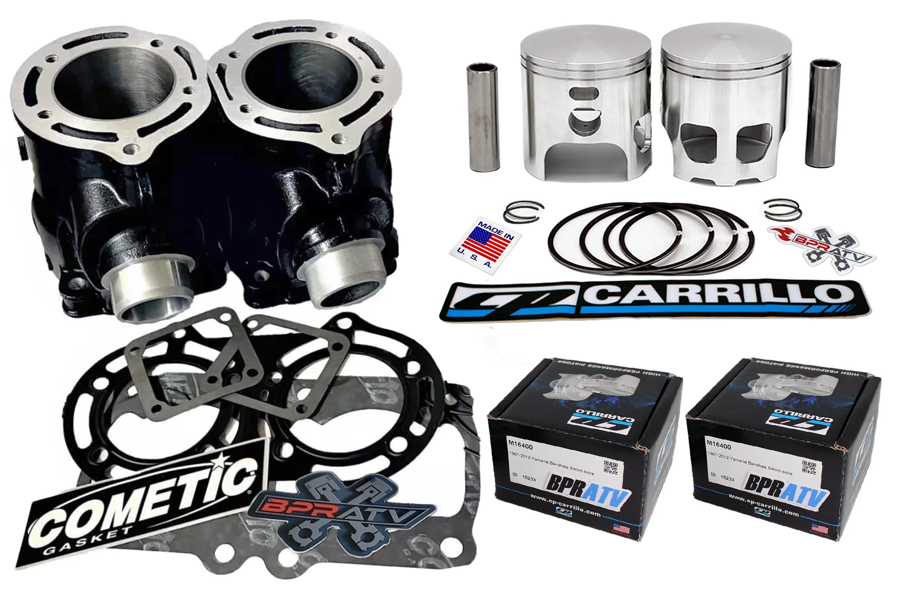 Banshee 350 64mm CP-Carrillo Pistons Stock Cylinders Cometic Top End Rebuild Kit - Image 20
