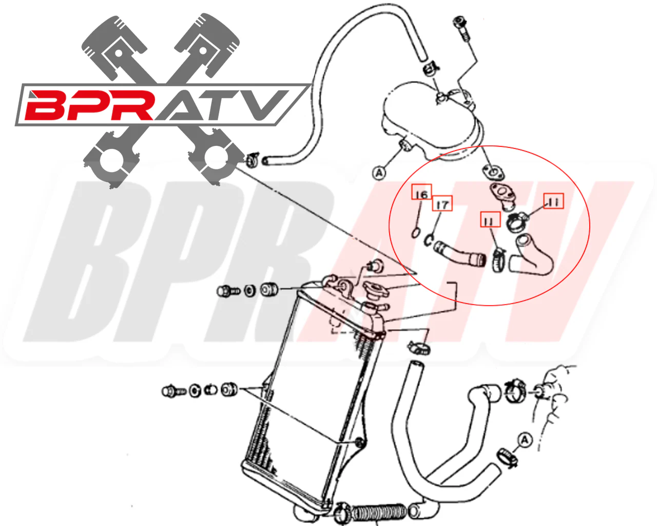 Banshee Radiator Water Pump Elbow Coolant Hose Tube Fix Kit O-Ring Clamps Clips - Image 2