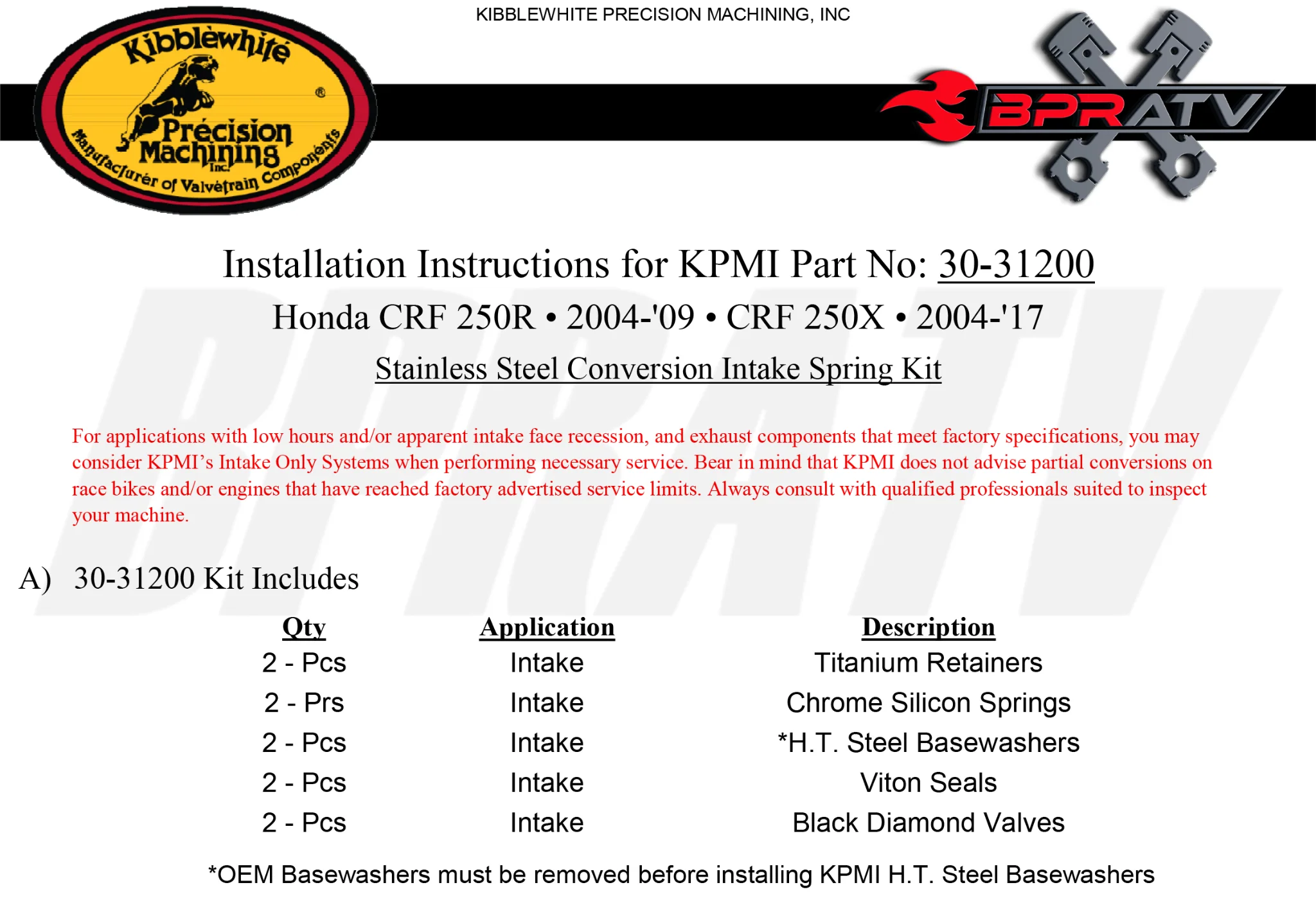 Honda CRF250X CRF 250X 04-17 Kibblewhite Black Diamond Intake Valves Spring Seal - Image 4