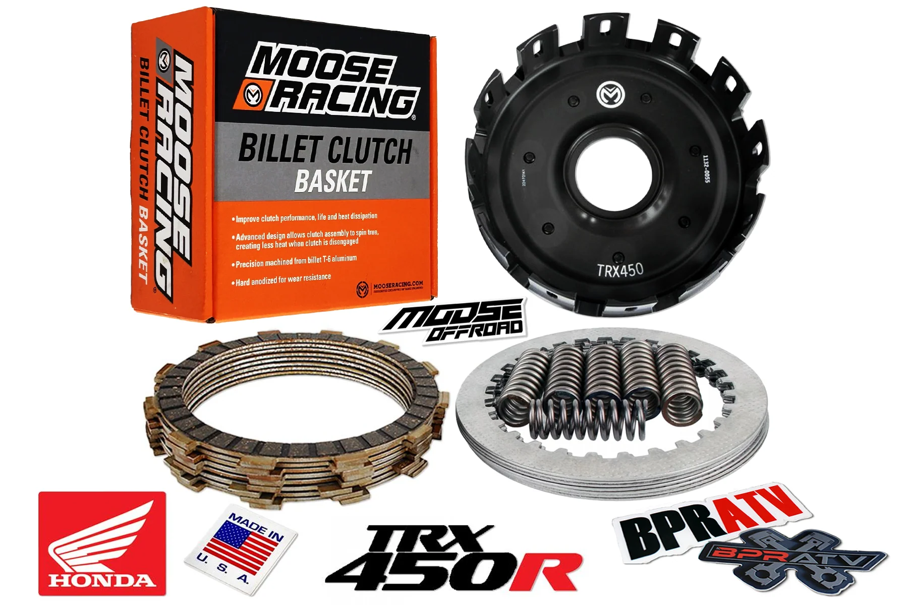 Honda TRX450R 450ER Moose Billet Clutch Basket Fibers Steels Springs +Clutch Kit - Image 5