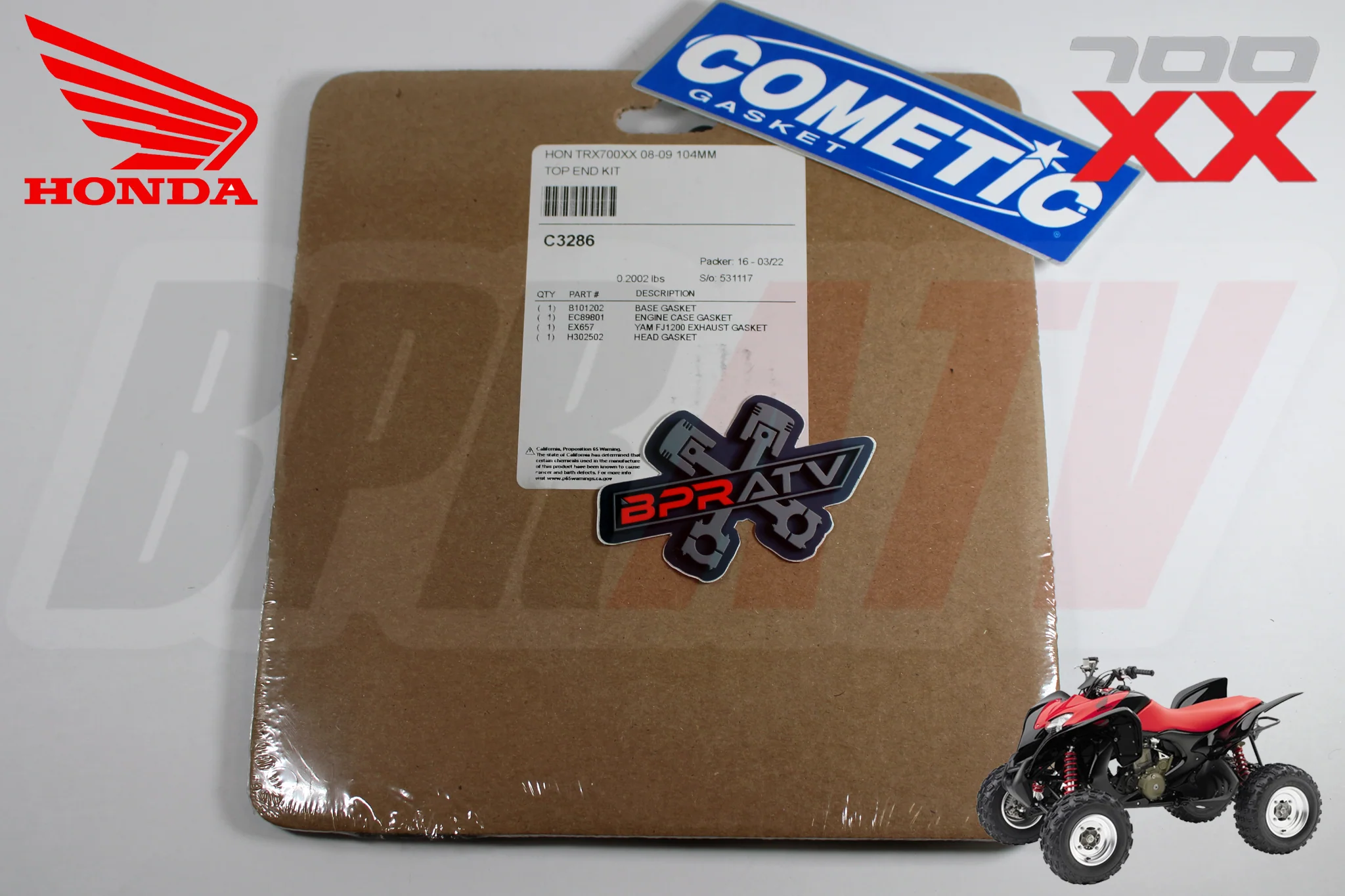08 09 Honda TRX 700XX 102mm JE 11:1 Piston Cylinder Cometic Top End Rebuild Kit - Image 5