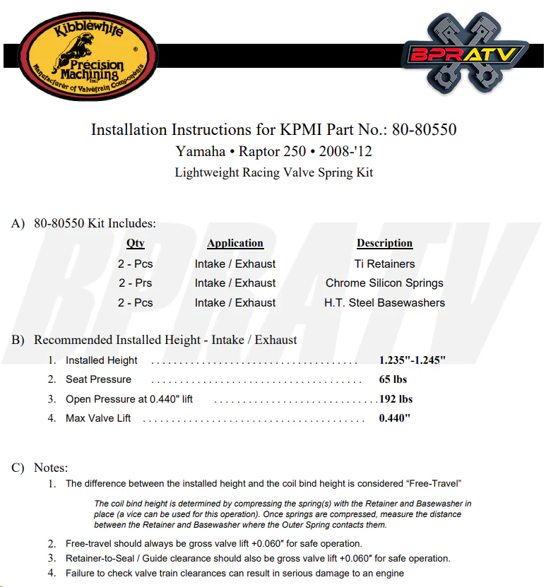 Intake Valve Exhaust Valve Kit & KIBBLEWHITE Spring Kit for Yamaha Raptor 250 R - Image 6