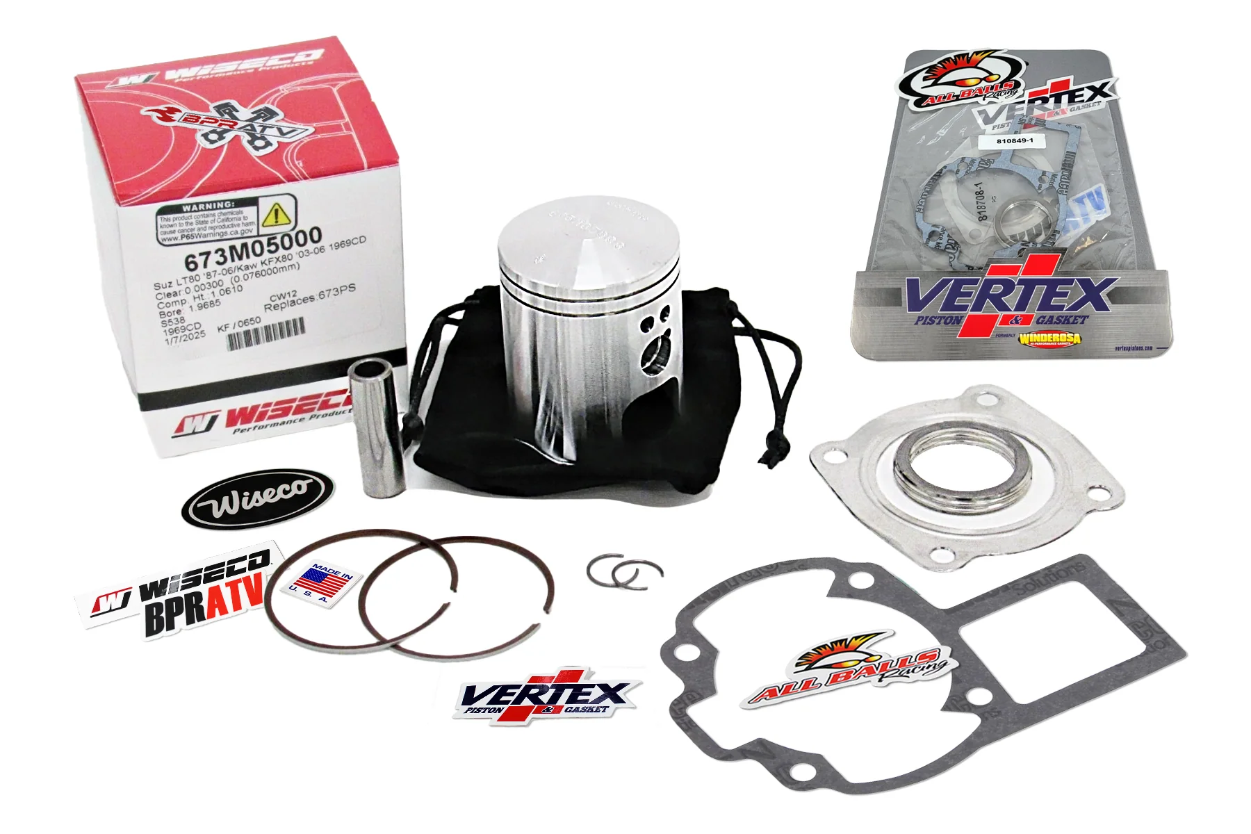 Suzuki LT80 Kawasaki KFX80 OEM Stock Bore Wiseco 50mm Piston Gasket Rebuild Kit!