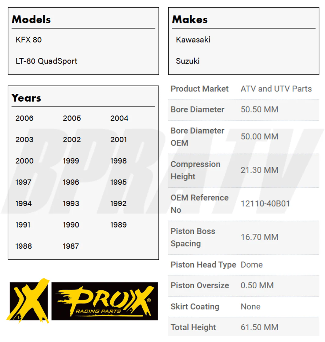 Suzuki LT80 LT 80 Pro X 50.50mm .50mm Oversize ProX Piston Kit 01.3180.050 JAPAN - Image 4