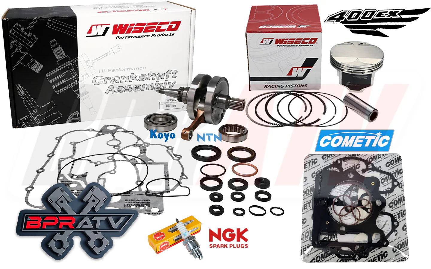 05-14 Honda TRX 400EX 400X Wiseco Crank Rod Rebuild Kit Piston Cometic Gaskets - Image 2