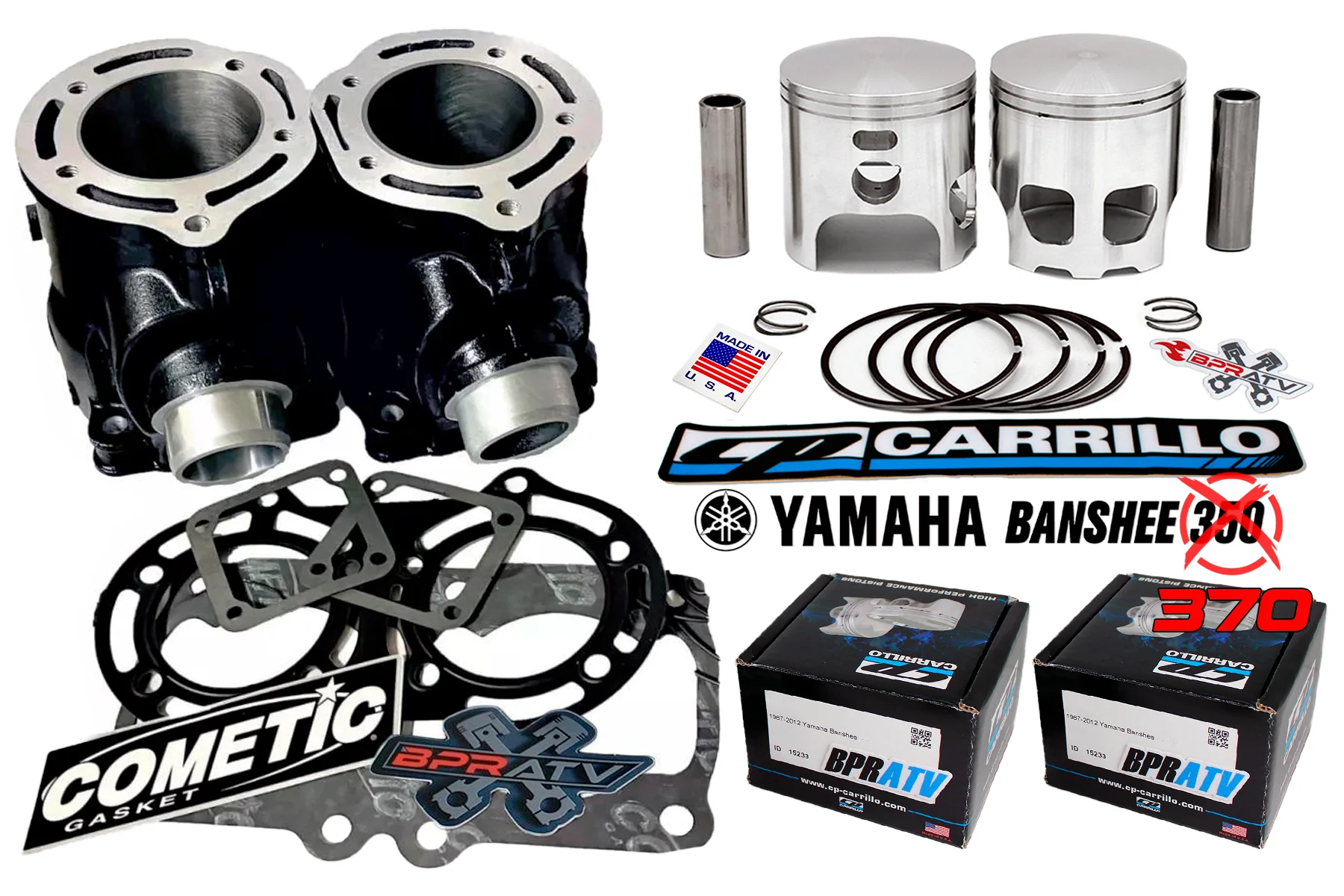 Yamaha Banshee 370cc 66mm Big Bore Top End Rebuild Kit CP Pistons Cometic Gasket - Image 2