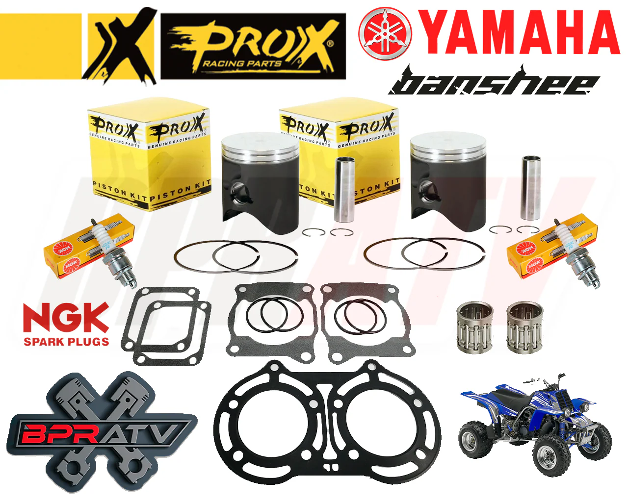 Yamaha Banshee YFZ 350 65.75mm Pro X Pistons Set Top End Gaskets Pin Bearing NGK - Image 2